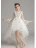 Ivory Floral Lace Tulle High Low Flower Girl Dress